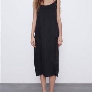 New With Tags Zara Black Midi “Satin Effect” Slip Dress